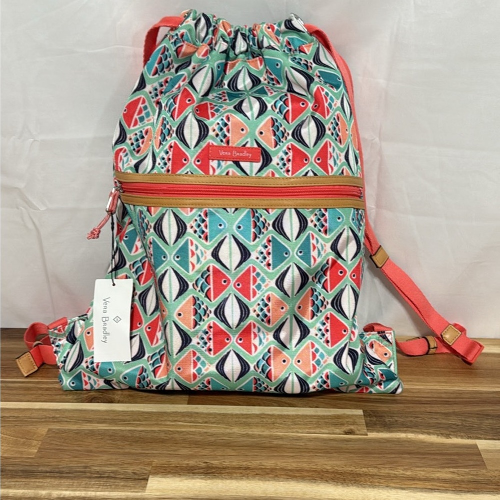 Vera Bradley Coral and Teal Patterned Backpack